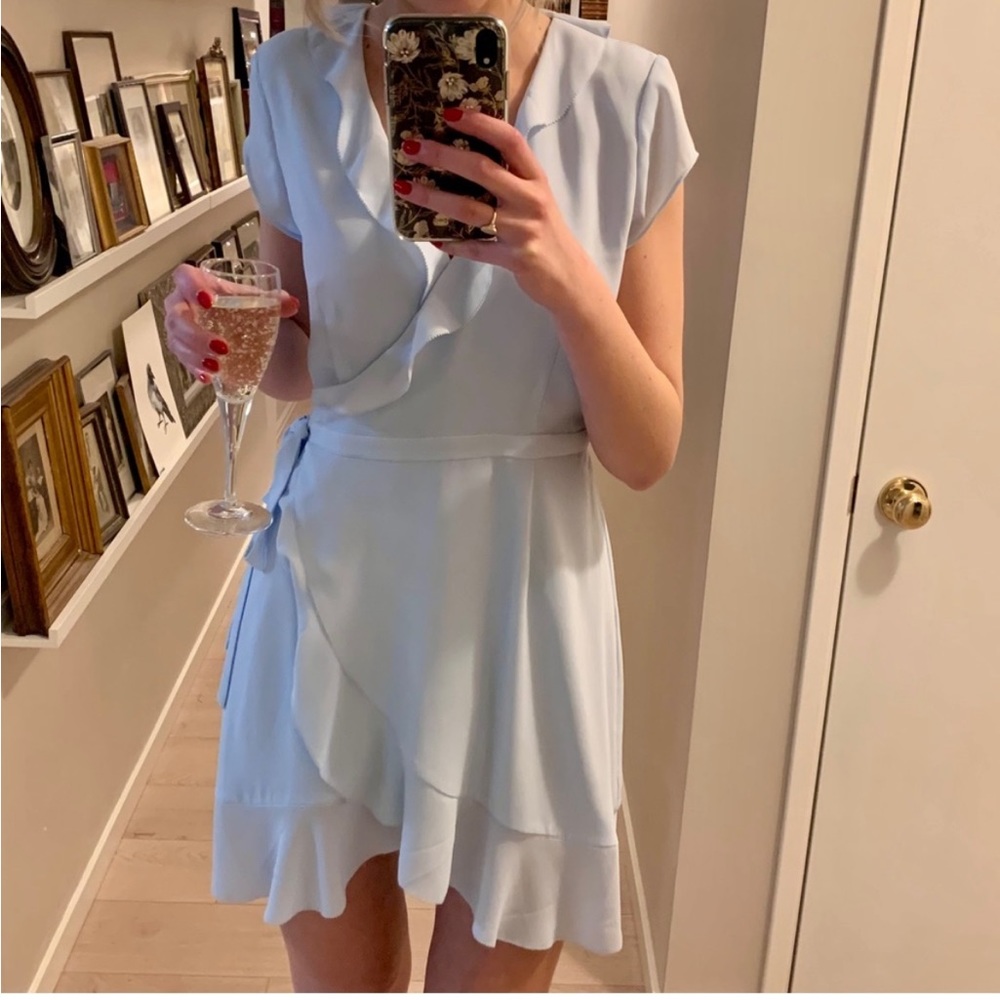 Aritizia Sunday Best Ruffle Wrap Dress light blue size 2